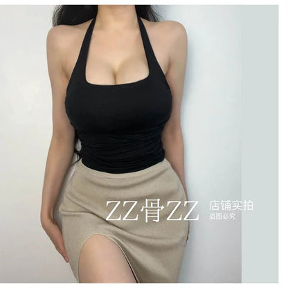 New Style Street Sexy Pure Desire Short Sports Leisure Hanging Neck Backless Short Vest Tank Tops Sweet Fashion Women TLV1 - SS69