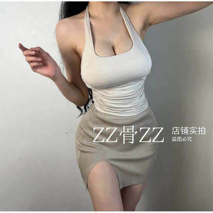 New Style Street Sexy Pure Desire Short Sports Leisure Hanging Neck Backless Short Vest Tank Tops Sweet Fashion Women TLV1 - SS69