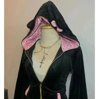 New Y2K Pink Leopard Print Pullover Women Harajuku Retro Bow Sticker Zipper Hoodie Punk Fashion Trend Sports Slim Hoodie Tops - SS69