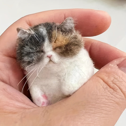 Note: This Is a DIY Material Pack, Cat Needle Felt Handmade DIY Kit, Handmade Craft Kit for Beginners And Adults, Unique Animal Felt Kit, Including Hand Needles, Pincushions, Matching Felt And Instruction Manual - SS69