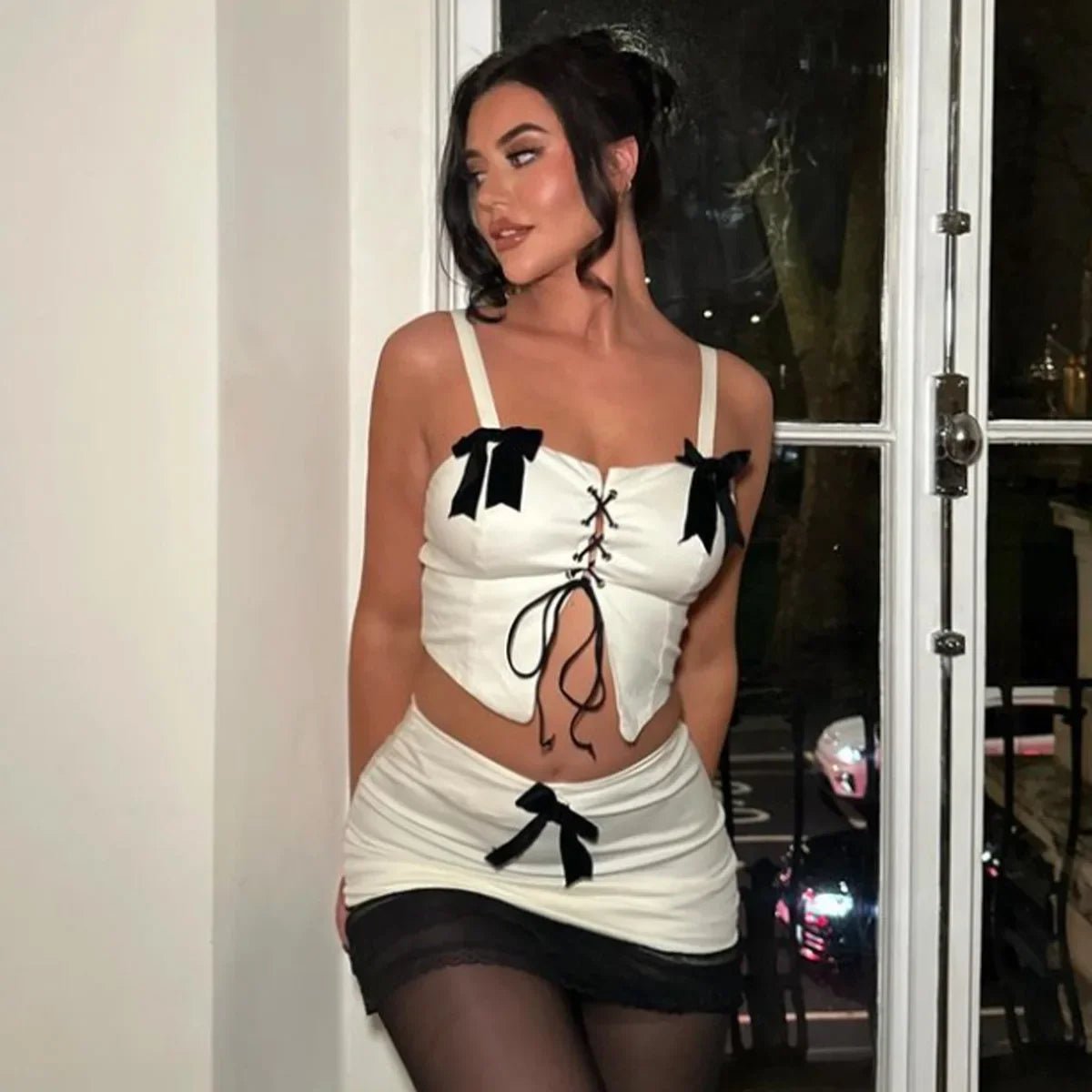 Off Shoulder Corset Top Woman Bow Ties Cut Out White Crop Top Women Sleeveless Backless Tube Tops Summer Sexy Short Tops y2k top - SS69