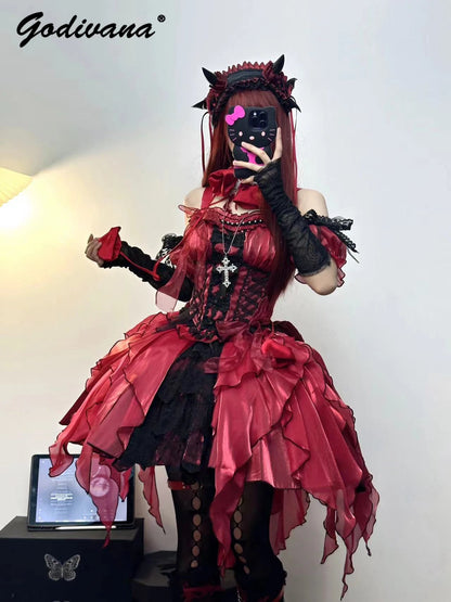 Original Lolita Ballet Fishbone Princess Dress New Spring and Summer Girl Women's Cute Sling Corset Top and Skirt Set - SS69