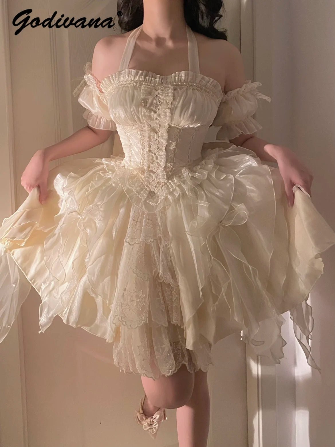 Original Lolita Ballet Fishbone Princess Dress New Spring and Summer Girl Women's Cute Sling Corset Top and Skirt Set - SS69