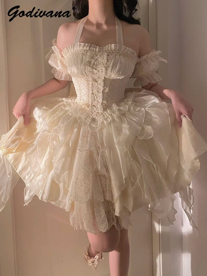 Original Lolita Ballet Fishbone Princess Dress New Spring and Summer Girl Women's Cute Sling Corset Top and Skirt Set - SS69
