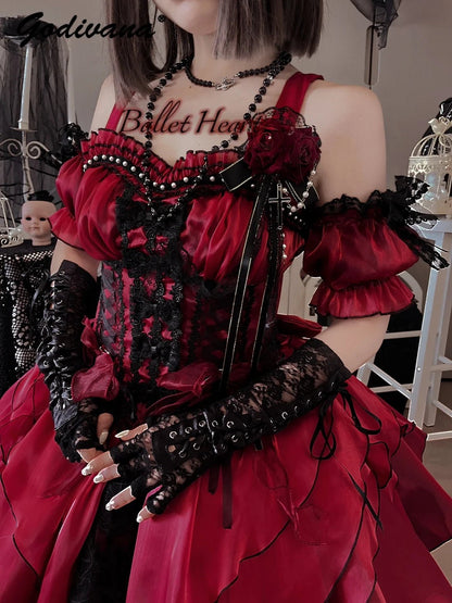 Original Lolita Ballet Fishbone Princess Dress New Spring and Summer Girl Women's Cute Sling Corset Top and Skirt Set - SS69