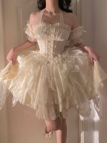 Original Lolita Ballet Fishbone Princess Dress New Spring and Summer Girl Women's Cute Sling Corset Top and Skirt Set - SS69