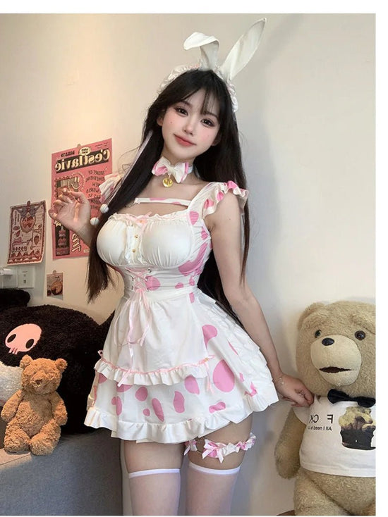 Passion Fashion Anime Sexy Lingerie Maid Dress Cute Subdue Temptation Lovely Contrasting Colors Dress With Bow Neck Collar KEOH - SS69