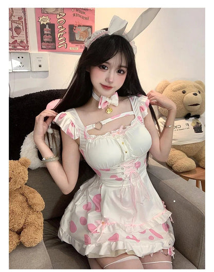 Passion Fashion Anime Sexy Lingerie Maid Dress Cute Subdue Temptation Lovely Contrasting Colors Dress With Bow Neck Collar KEOH - SS69