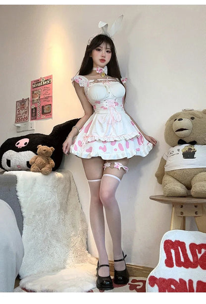 Passion Fashion Anime Sexy Lingerie Maid Dress Cute Subdue Temptation Lovely Contrasting Colors Dress With Bow Neck Collar KEOH - SS69