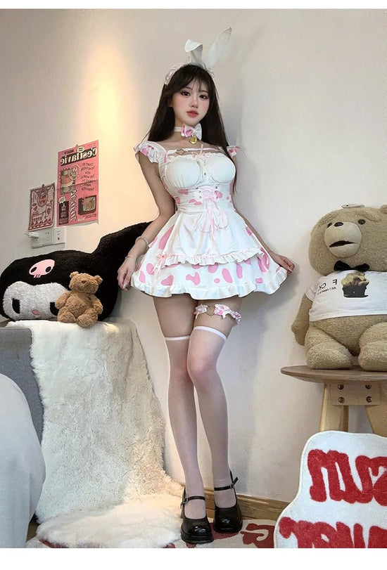 Passion Fashion Anime Sexy Lingerie Maid Dress Cute Subdue Temptation Lovely Contrasting Colors Dress With Bow Neck Collar KEOH - SS69