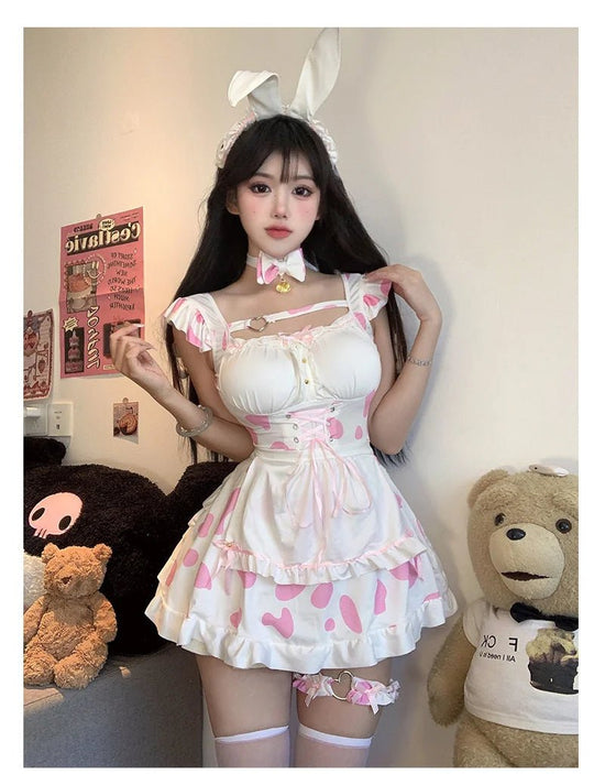 Passion Fashion Anime Sexy Lingerie Maid Dress Cute Subdue Temptation Lovely Contrasting Colors Dress With Bow Neck Collar KEOH - SS69