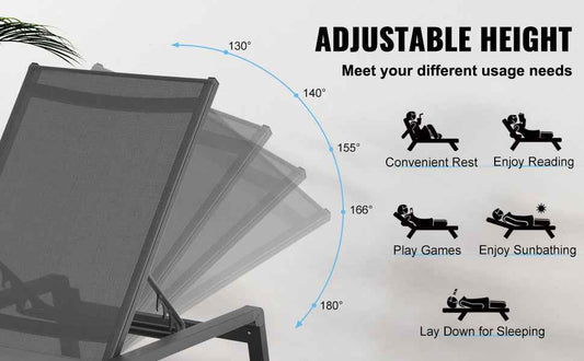 SucceBuy Chaise Lounge Chair Outdoor Aluminum Patio LoungeFolding Pool Lounge Recliner Full Flat for Patio Beach Pool Dark Grey