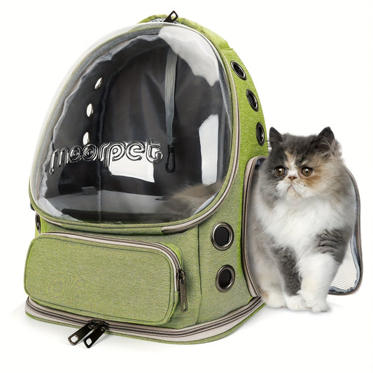 [Pet Travel Tote Bag] Expandable Pet Bubble Backpack, Cat Backpack Harness - Breathable, Safety Zipper, Large Capacity, Oxford - for Small and Medium Cats and Puppies Hiking and Walking Outdoor Use - SS69