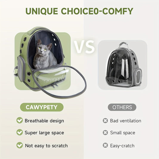 [Pet Travel Tote Bag] Expandable Pet Bubble Backpack, Cat Backpack Harness - Breathable, Safety Zipper, Large Capacity, Oxford - for Small and Medium Cats and Puppies Hiking and Walking Outdoor Use - SS69