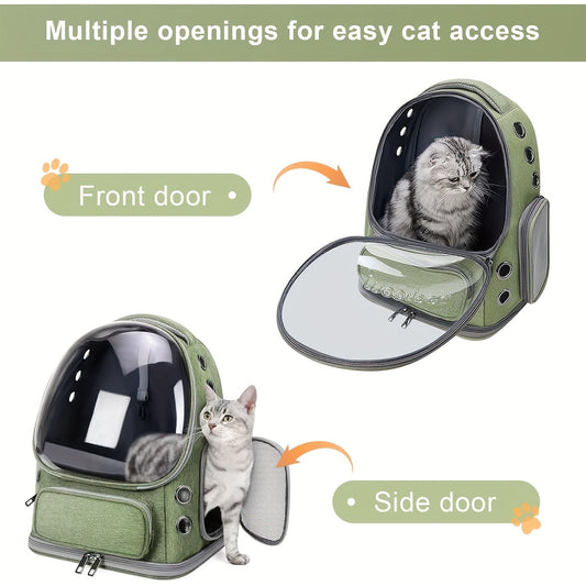[Pet Travel Tote Bag] Expandable Pet Bubble Backpack, Cat Backpack Harness - Breathable, Safety Zipper, Large Capacity, Oxford - for Small and Medium Cats and Puppies Hiking and Walking Outdoor Use - SS69