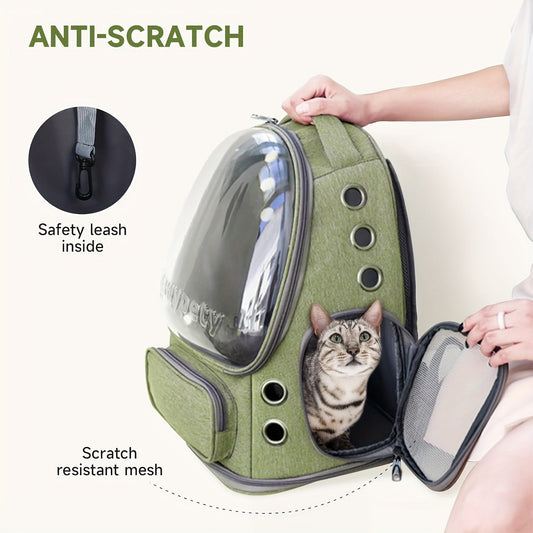[Pet Travel Tote Bag] Expandable Pet Bubble Backpack, Cat Backpack Harness - Breathable, Safety Zipper, Large Capacity, Oxford - for Small and Medium Cats and Puppies Hiking and Walking Outdoor Use - SS69