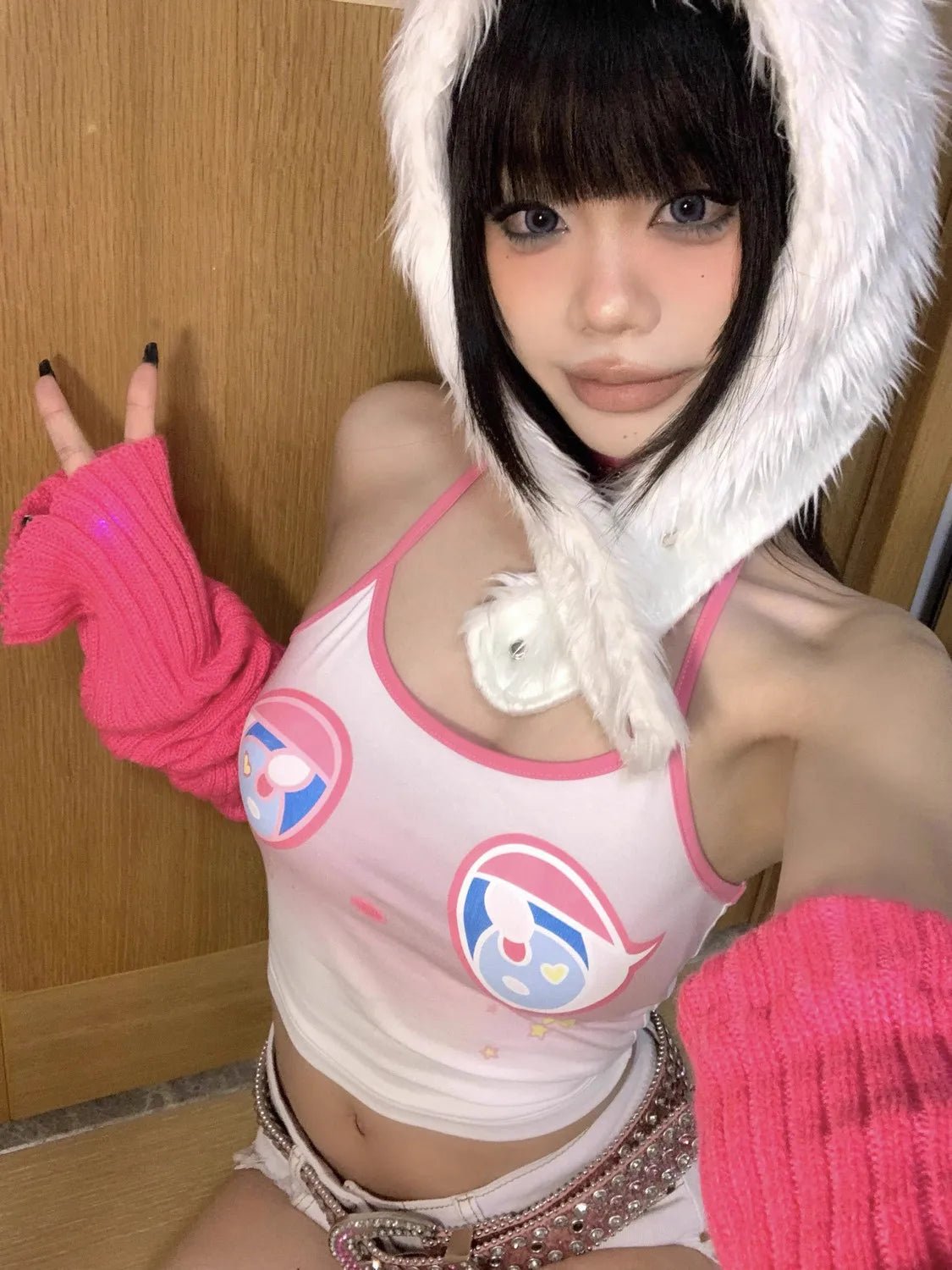 Pink Teddy Bear Print Y2k Aesthetic Halter Camisole Summer Spice Girl Sexy Crop Top Fashion All Match Niche Cute Core Y2k Tops - SS69