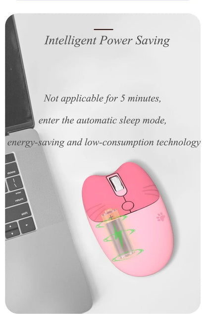 Pink Wireless Cute Meow Mouse Cartoon Silent Optical Ergonomic 1600DPI Mause Computer USB Gamer Mice For Laptop PC Gifts - SS69