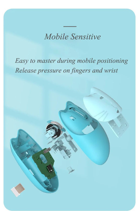 Pink Wireless Cute Meow Mouse Cartoon Silent Optical Ergonomic 1600DPI Mause Computer USB Gamer Mice For Laptop PC Gifts - SS69