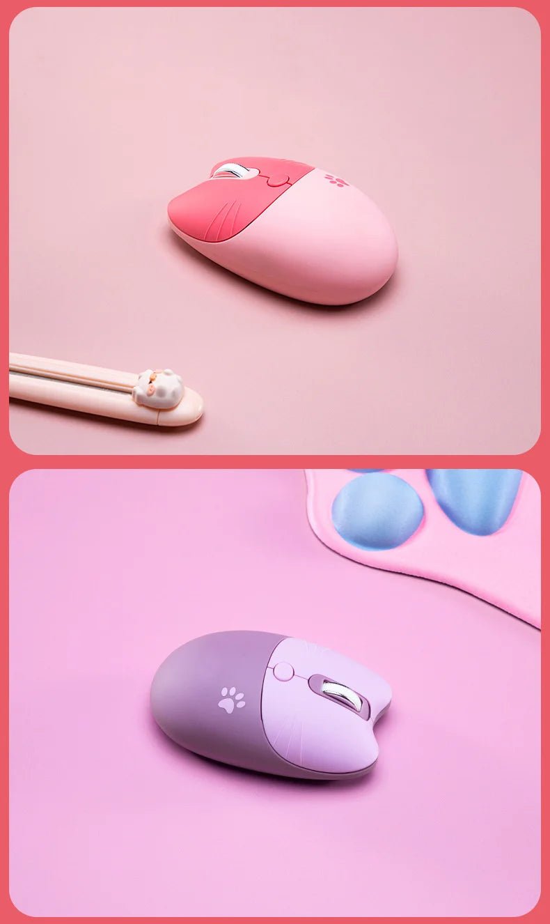 Pink Wireless Cute Meow Mouse Cartoon Silent Optical Ergonomic 1600DPI Mause Computer USB Gamer Mice For Laptop PC Gifts - SS69