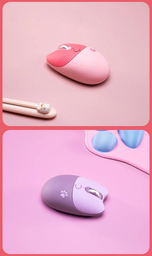 Pink Wireless Cute Meow Mouse Cartoon Silent Optical Ergonomic 1600DPI Mause Computer USB Gamer Mice For Laptop PC Gifts - SS69