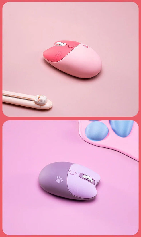 Pink Wireless Cute Meow Mouse Cartoon Silent Optical Ergonomic 1600DPI Mause Computer USB Gamer Mice For Laptop PC Gifts - SS69
