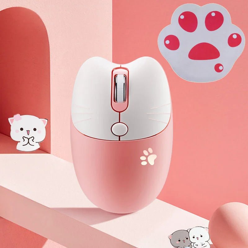 Pink Wireless Cute Meow Mouse Cartoon Silent Optical Ergonomic 1600DPI Mause Computer USB Gamer Mice For Laptop PC Gifts - SS69