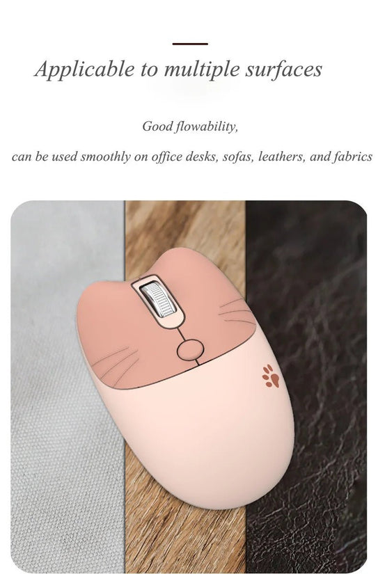Pink Wireless Cute Meow Mouse Cartoon Silent Optical Ergonomic 1600DPI Mause Computer USB Gamer Mice For Laptop PC Gifts - SS69