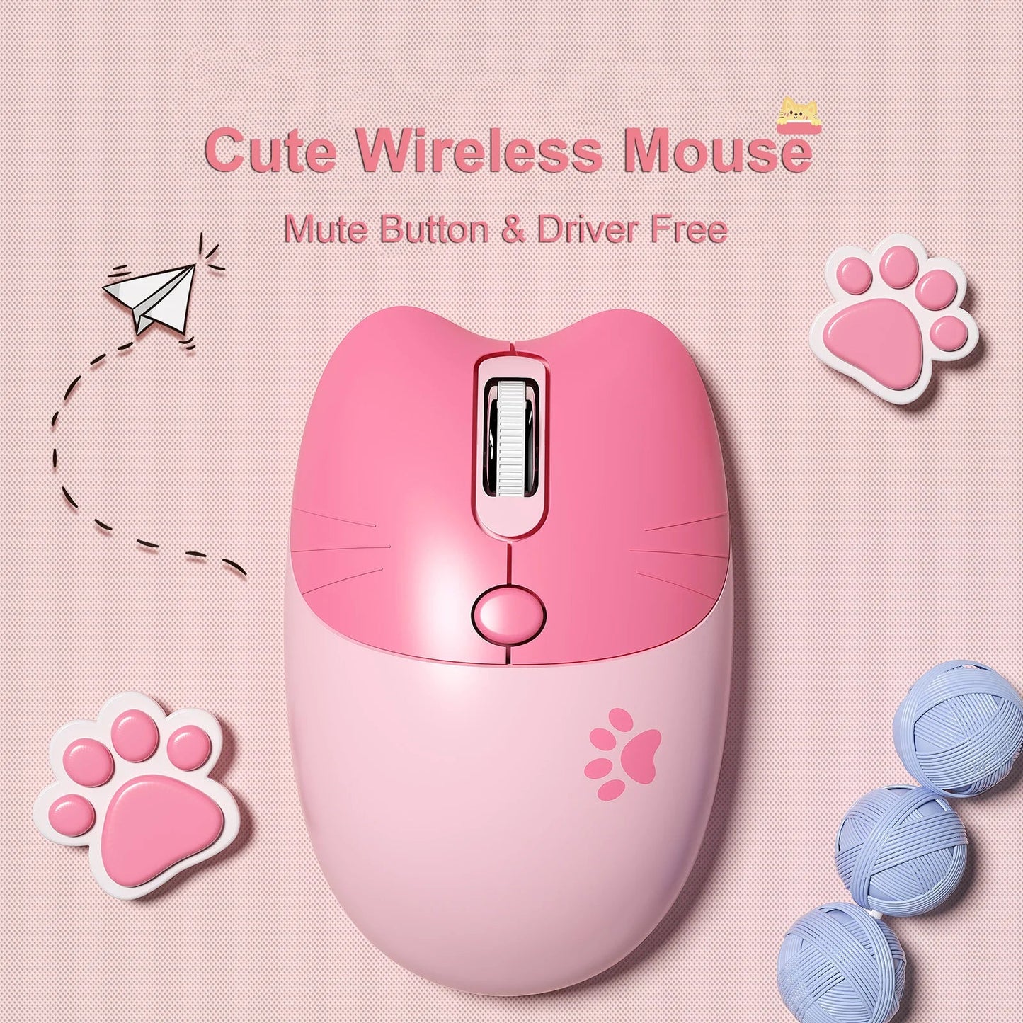 Pink Wireless Cute Meow Mouse Cartoon Silent Optical Ergonomic 1600DPI Mause Computer USB Gamer Mice For Laptop PC Gifts - SS69