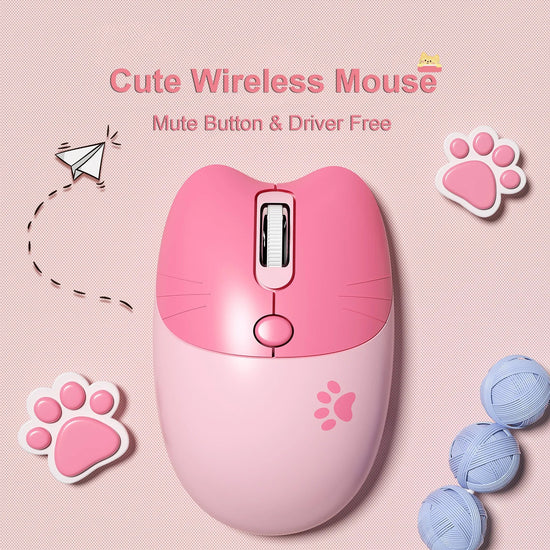 Pink Wireless Cute Meow Mouse Cartoon Silent Optical Ergonomic 1600DPI Mause Computer USB Gamer Mice For Laptop PC Gifts - SS69