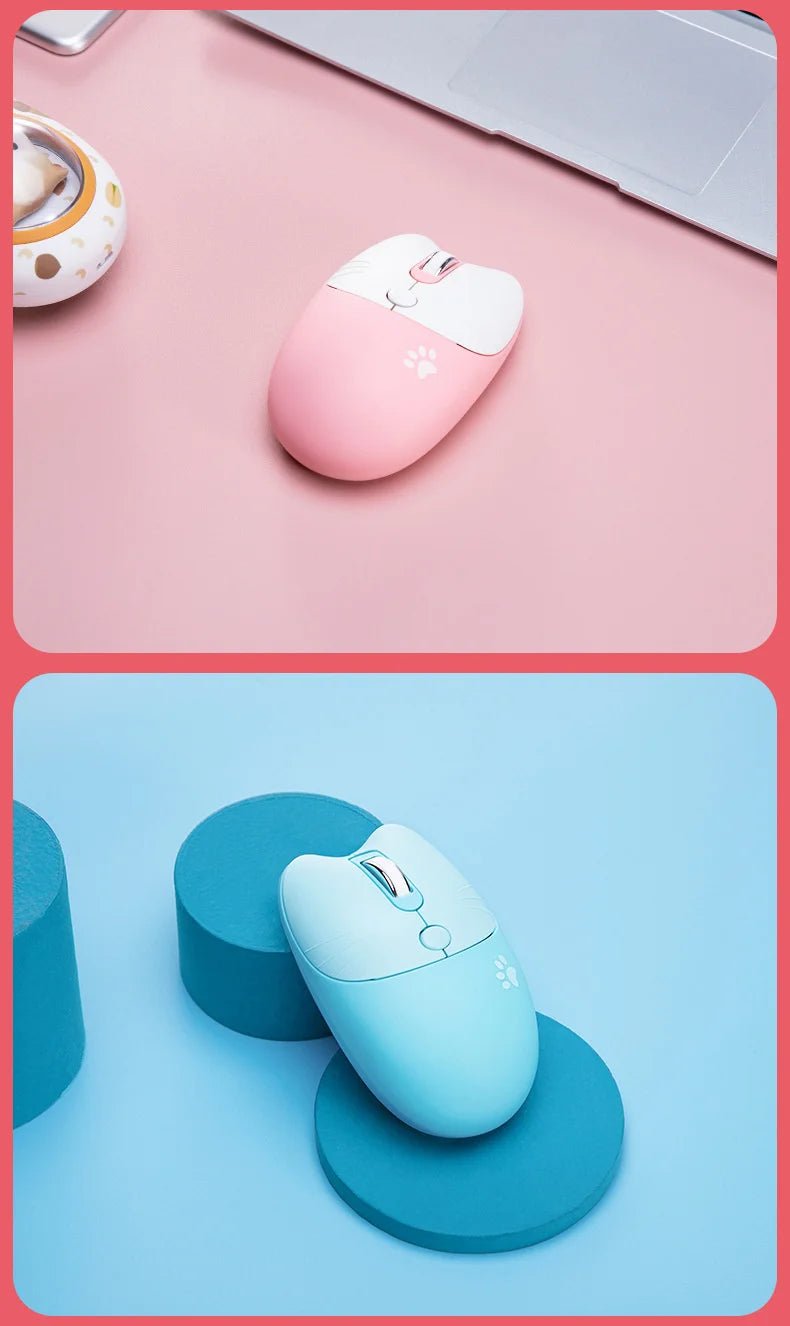 Pink Wireless Cute Meow Mouse Cartoon Silent Optical Ergonomic 1600DPI Mause Computer USB Gamer Mice For Laptop PC Gifts - SS69