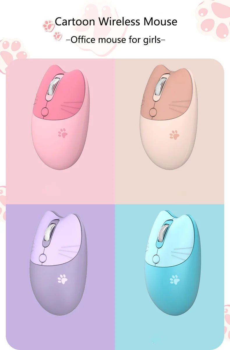 Pink Wireless Cute Meow Mouse Cartoon Silent Optical Ergonomic 1600DPI Mause Computer USB Gamer Mice For Laptop PC Gifts - SS69