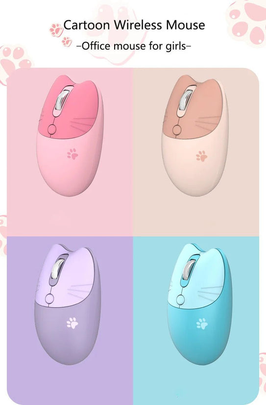 Pink Wireless Cute Meow Mouse Cartoon Silent Optical Ergonomic 1600DPI Mause Computer USB Gamer Mice For Laptop PC Gifts - SS69