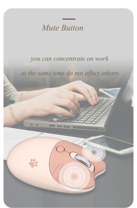 Pink Wireless Cute Meow Mouse Cartoon Silent Optical Ergonomic 1600DPI Mause Computer USB Gamer Mice For Laptop PC Gifts - SS69