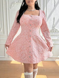 Plus Size Women's Long Skirt, Boatneck, Puff Sleeves, Button Front, Elegant Sweetheart Polyester 2025 New! - SS69