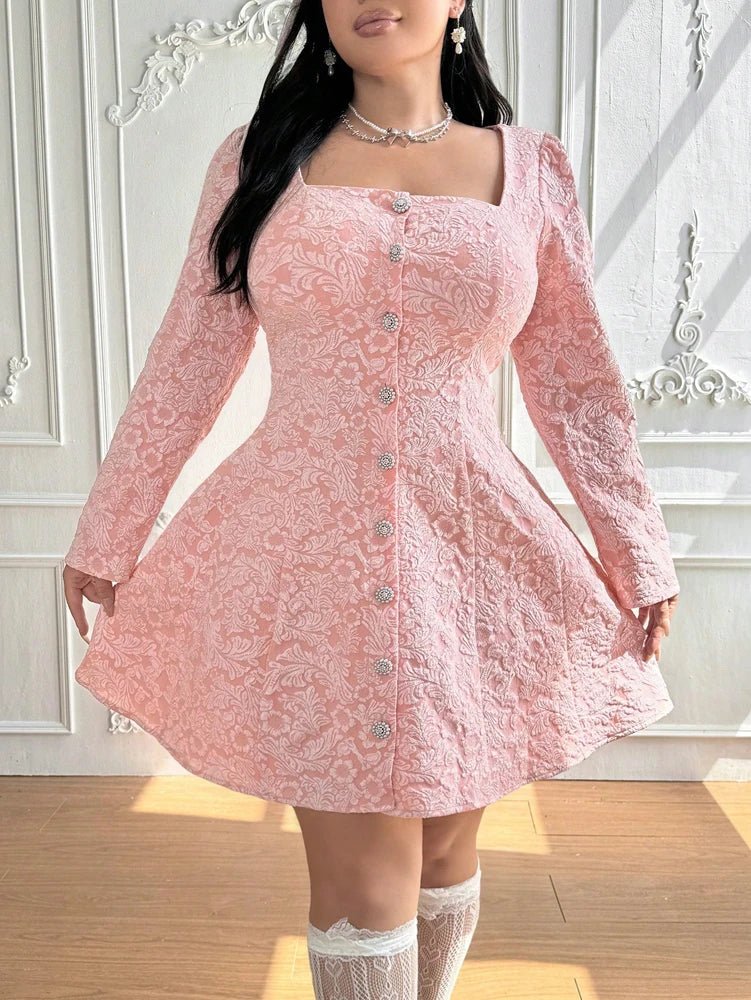 Plus Size Women's Long Skirt, Boatneck, Puff Sleeves, Button Front, Elegant Sweetheart Polyester 2025 New! - SS69