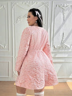 Plus Size Women's Long Skirt, Boatneck, Puff Sleeves, Button Front, Elegant Sweetheart Polyester 2025 New! - SS69