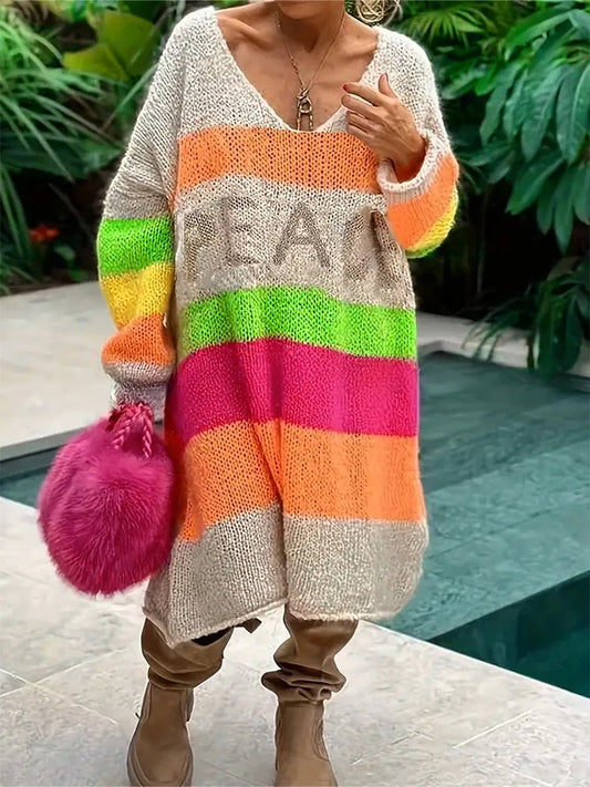 Plus Size Women's Plus Size Colour Block Simple Daily Wear Long Sleeve Sweater Dress Best Choice for Autumn and Winter - SS69