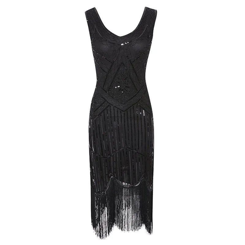 Plus Size XS - 4XL Women's 1920s Vintage Sequin Full Fringed Deco Inspired Flapper Dress Roaring 20s Great Gatsby Dress Vestidos - SS69
