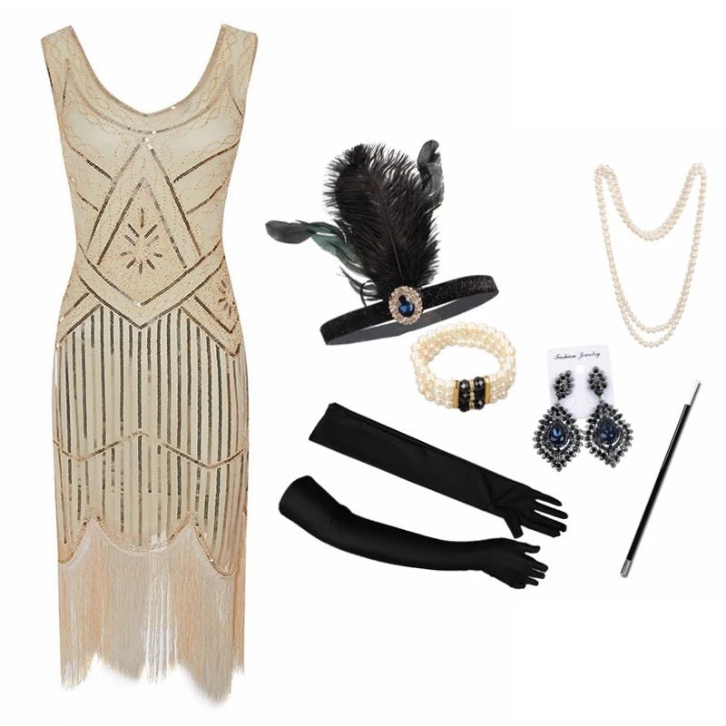 Plus Size XS - 4XL Women's 1920s Vintage Sequin Full Fringed Deco Inspired Flapper Dress Roaring 20s Great Gatsby Dress Vestidos - SS69