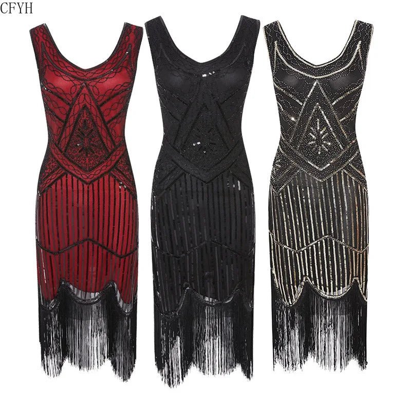 Plus Size XS - 4XL Women's 1920s Vintage Sequin Full Fringed Deco Inspired Flapper Dress Roaring 20s Great Gatsby Dress Vestidos - SS69