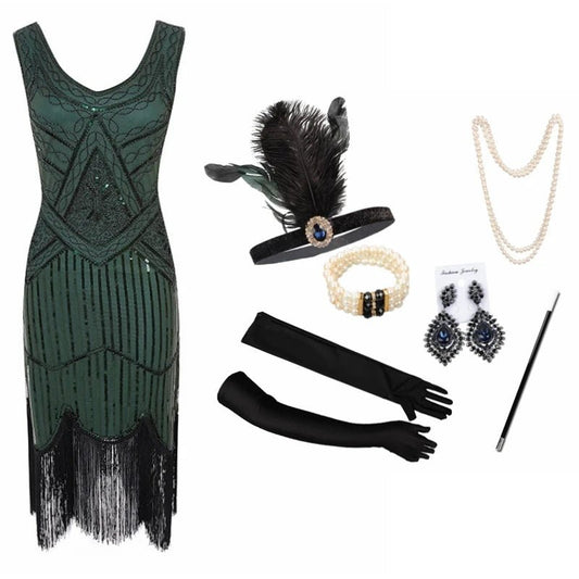 Plus Size XS - 4XL Women's 1920s Vintage Sequin Full Fringed Deco Inspired Flapper Dress Roaring 20s Great Gatsby Dress Vestidos - SS69