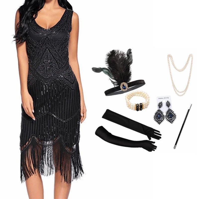Plus Size XS - 4XL Women's 1920s Vintage Sequin Full Fringed Deco Inspired Flapper Dress Roaring 20s Great Gatsby Dress Vestidos - SS69