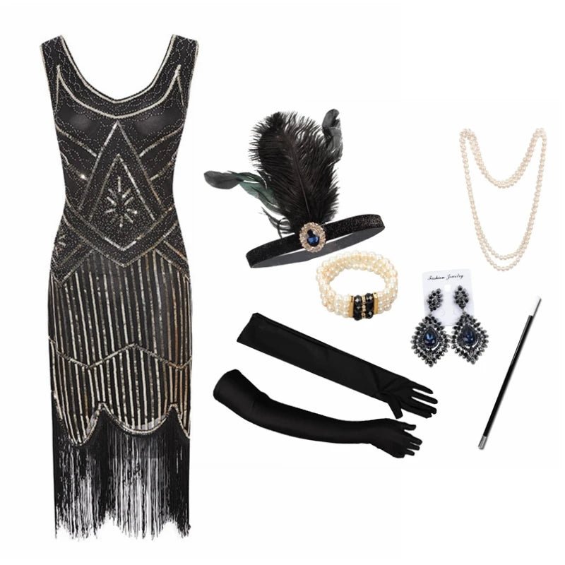 Plus Size XS - 4XL Women's 1920s Vintage Sequin Full Fringed Deco Inspired Flapper Dress Roaring 20s Great Gatsby Dress Vestidos - SS69