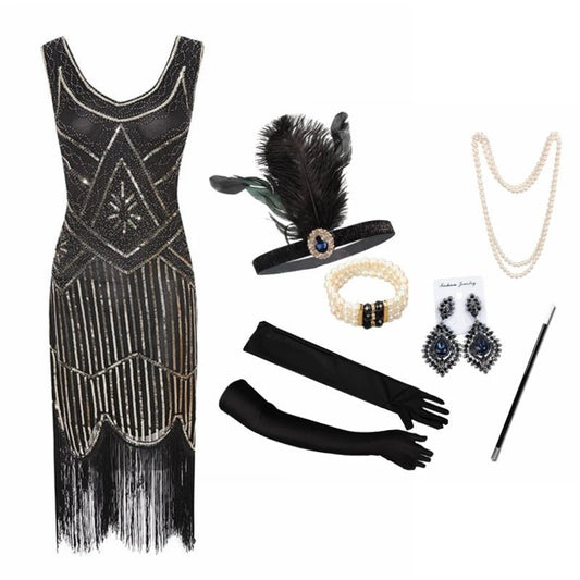 Plus Size XS - 4XL Women's 1920s Vintage Sequin Full Fringed Deco Inspired Flapper Dress Roaring 20s Great Gatsby Dress Vestidos - SS69