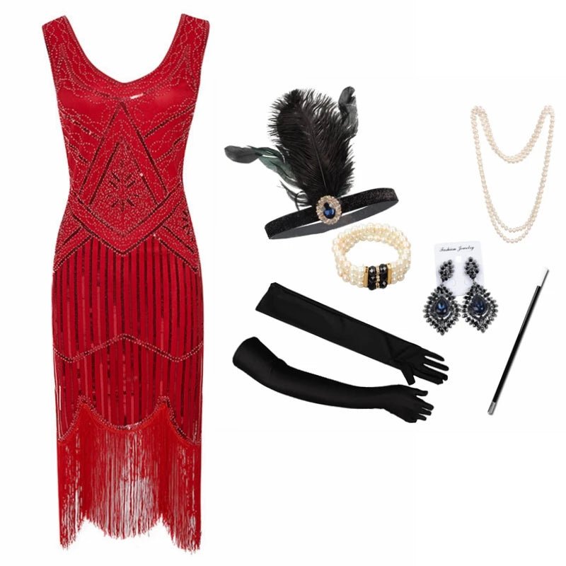 Plus Size XS - 4XL Women's 1920s Vintage Sequin Full Fringed Deco Inspired Flapper Dress Roaring 20s Great Gatsby Dress Vestidos - SS69