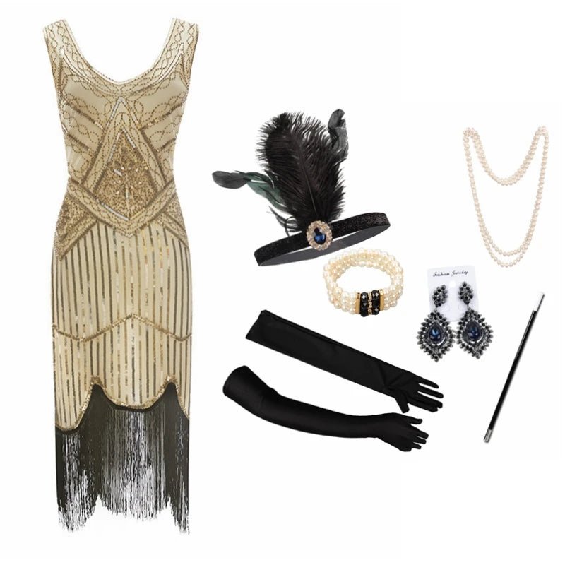 Plus Size XS - 4XL Women's 1920s Vintage Sequin Full Fringed Deco Inspired Flapper Dress Roaring 20s Great Gatsby Dress Vestidos - SS69