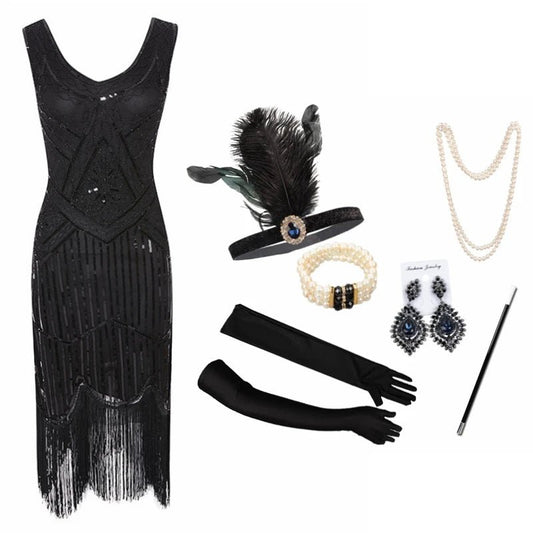 Plus Size XS - 4XL Women's 1920s Vintage Sequin Full Fringed Deco Inspired Flapper Dress Roaring 20s Great Gatsby Dress Vestidos - SS69