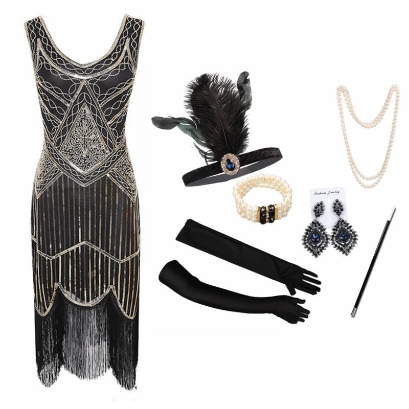 Plus Size XS - 4XL Women's 1920s Vintage Sequin Full Fringed Deco Inspired Flapper Dress Roaring 20s Great Gatsby Dress Vestidos - SS69