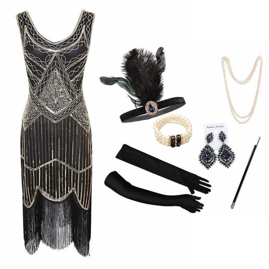 Plus Size XS - 4XL Women's 1920s Vintage Sequin Full Fringed Deco Inspired Flapper Dress Roaring 20s Great Gatsby Dress Vestidos - SS69